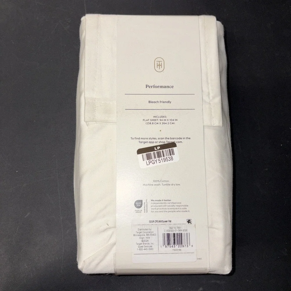 Threshold 400 Thread Count Performance Flat Sheet Sour Cream Queen*